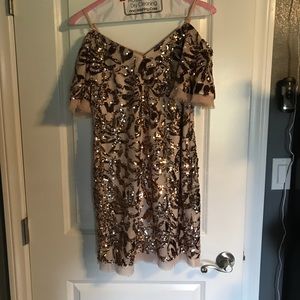 Rose Gold sequence off the shoulder dress